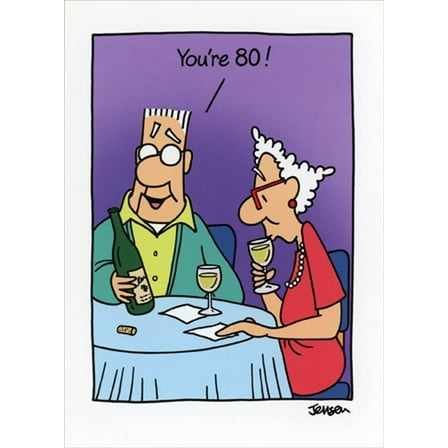 Oatmeal Studios You're 80 : Couple Tasting Wine at Table 80th / Eightieth Birthday Card