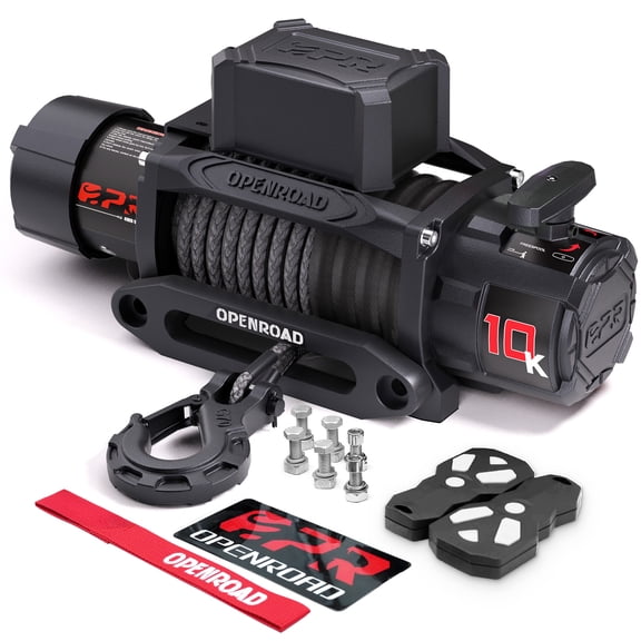 Openroad 10000 Lb Electric Recovery Towing Winch, 12V, Synthetic Rope, Fits Jeep, SUV, Truck, with 2 Wireless Controllers