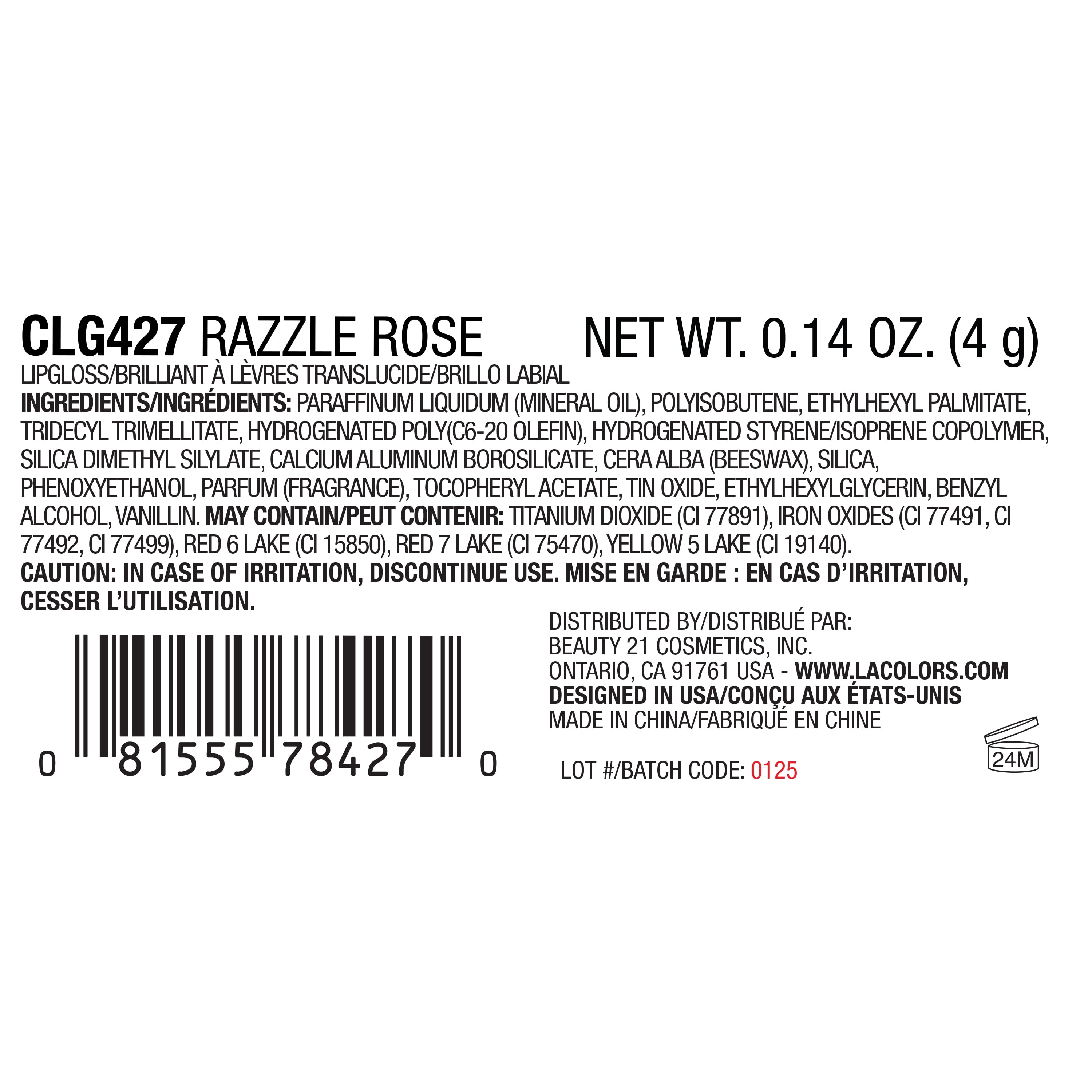 L.A. COLORS Moisturizing High Shine Holographic Shimmer Lip-gloss, Razzle Rose, 0.14 oz
