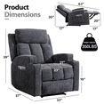 thumbnail image 3 of Ebello Manual Heated Massage Recliner, Soft Fabric Modern Overstuffed Recliner with Cup Holders for Living Room & Home Theater, Navy, 3 of 12