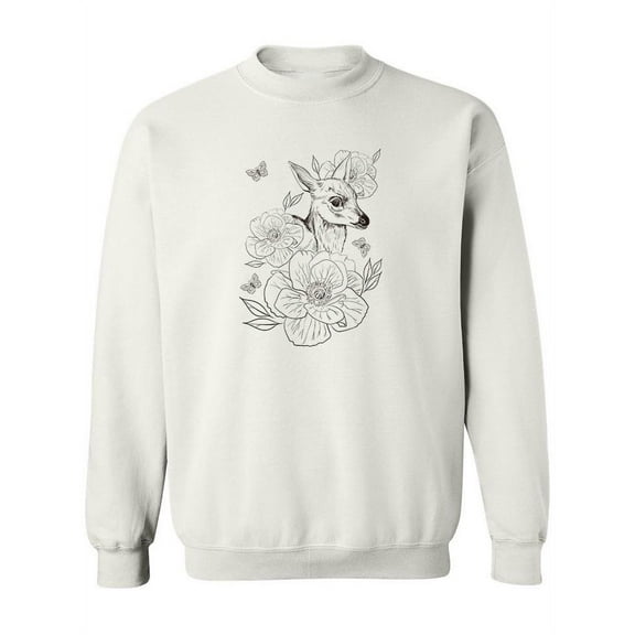 Floral Deer Sketch Sweatshirt Women -Image by Shutterstock, Female 4X-Large