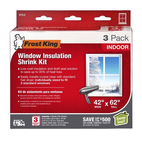 Open Box Frost King V73/3H 42" x 62" Clear Indoor Shrink Window Kit (3 Pack)