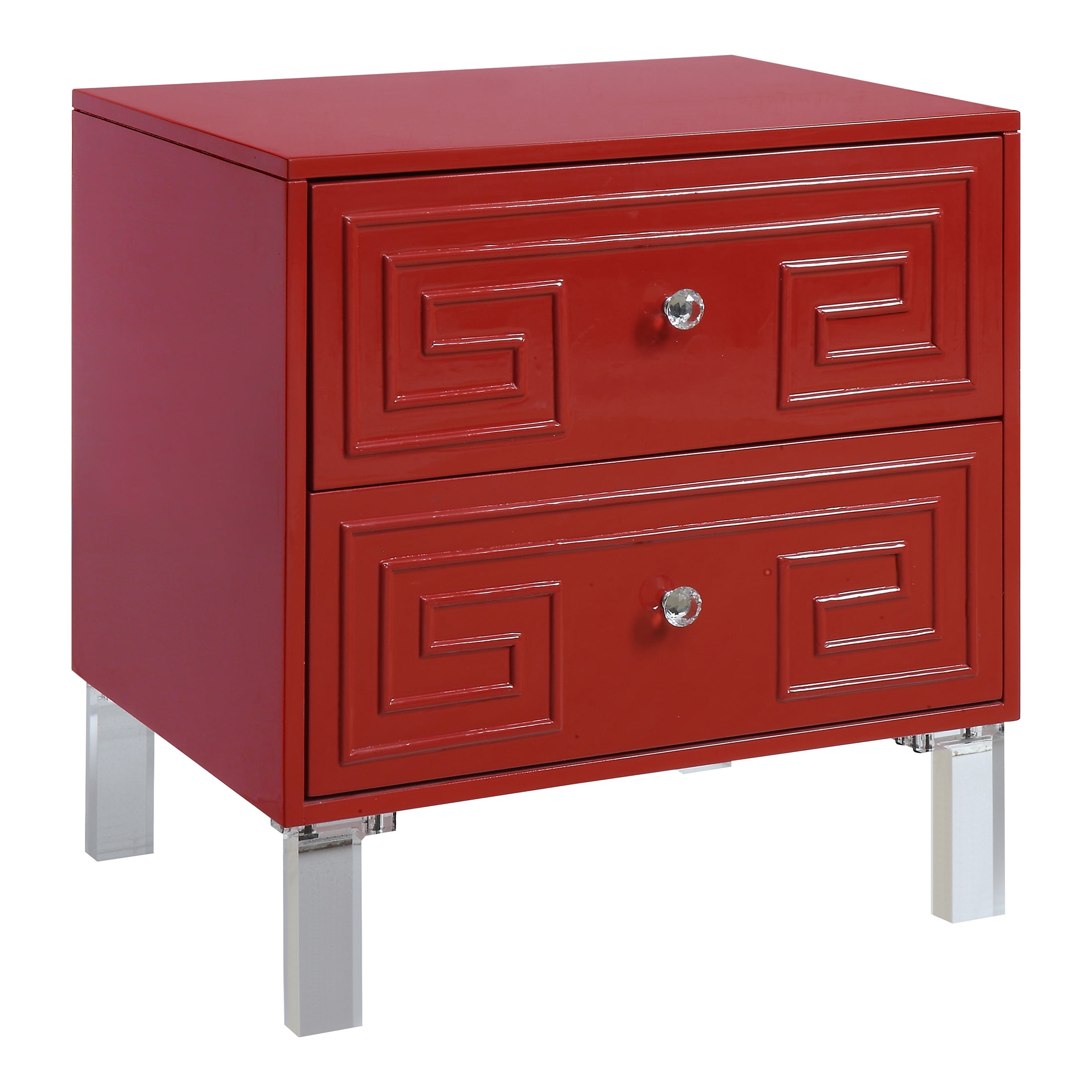 Furniture of America Lela 2-Drawer End Table, Glossy Red