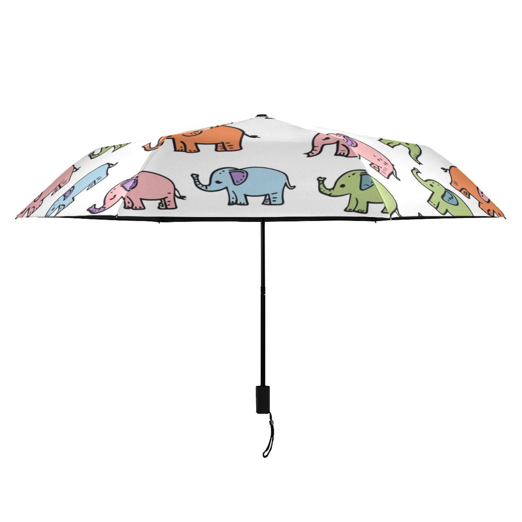 Cartoon Elephants UPF 50+ Compact Folding Umbrella for Rain Windproof Travel Umbrella Lightweight Packable