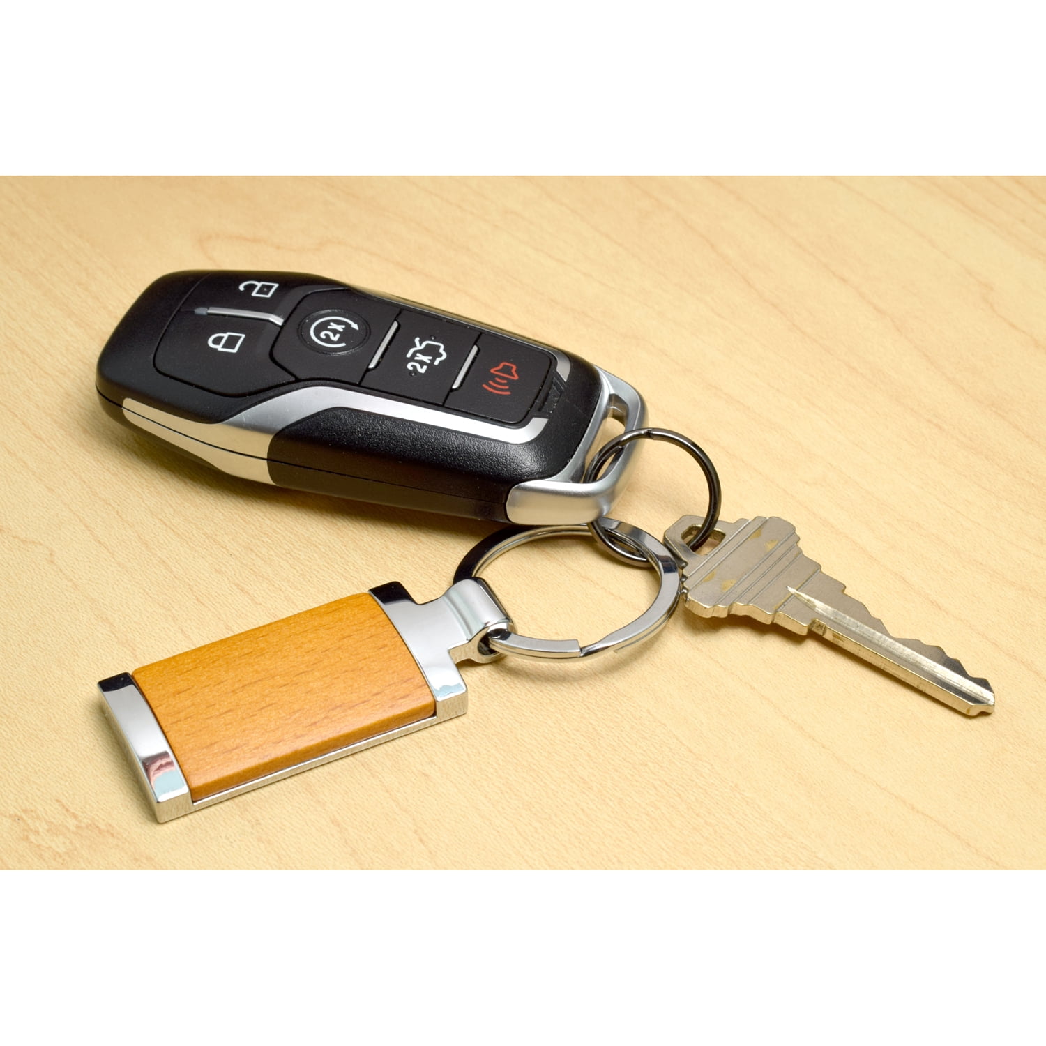 Jeep Wrangler Sahara Laser Engraved Maple Wood Chrome Metal Trim Key Chain
