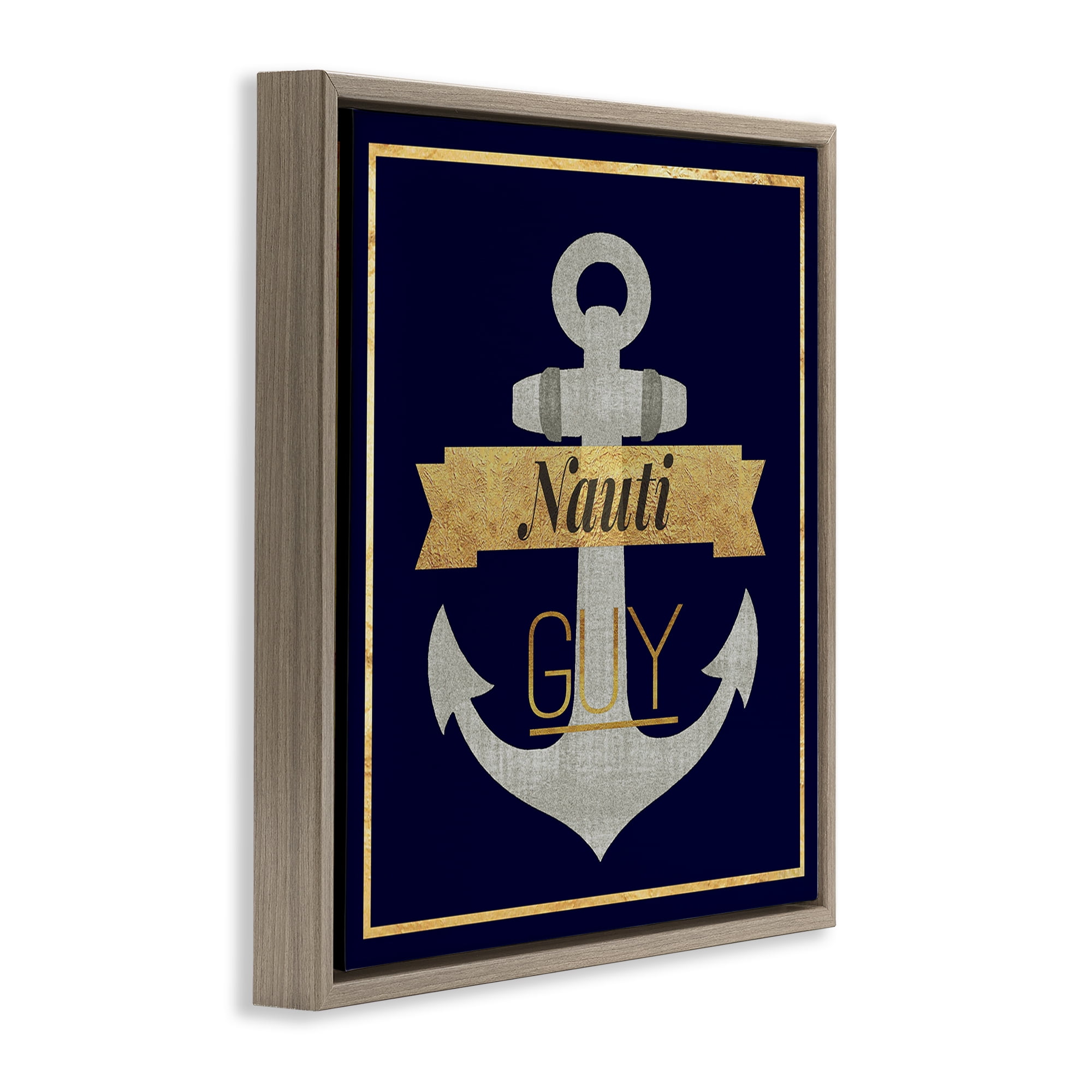 Stupell Industries Nauti Guy with Anchor Novelty & Humor Painting Brown Floater Framed Canvas Art Print Wall Art, 25 x 25