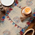thumbnail image 3 of Independence Day Gnomes Table Runner 36 Inches, Red Blue Poppy Floral Beige Bed Runner Dresser Scarves Tabletop for Indoor Outdoor Parties/Ceremony/Banquet, 13"x 36", 3 of 9