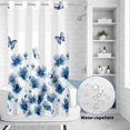thumbnail image 2 of No Hook Shower Curtain, Navy Blue Floral Shower Curtains for Bathroom with See Through Top Window, Spring Flowers Butterflies Watercolor Waterproof & Washable Bath Curtain Stand Up Stall 36"x72", 2 of 9