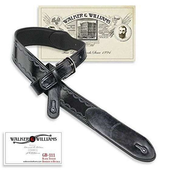 Walker & Williams GB-111 Black Tooled Edge Padded Strap with Buckle Adjustment