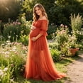 thumbnail image 6 of Karymi Off Shoulder Short Puff Sleeve Maternity Tulle Maxi Gown, Flowy Chiffon Tulle Split Pregnancy Dress, Formal Photography Long Dress Maxi Dresses for Women, 6 of 8