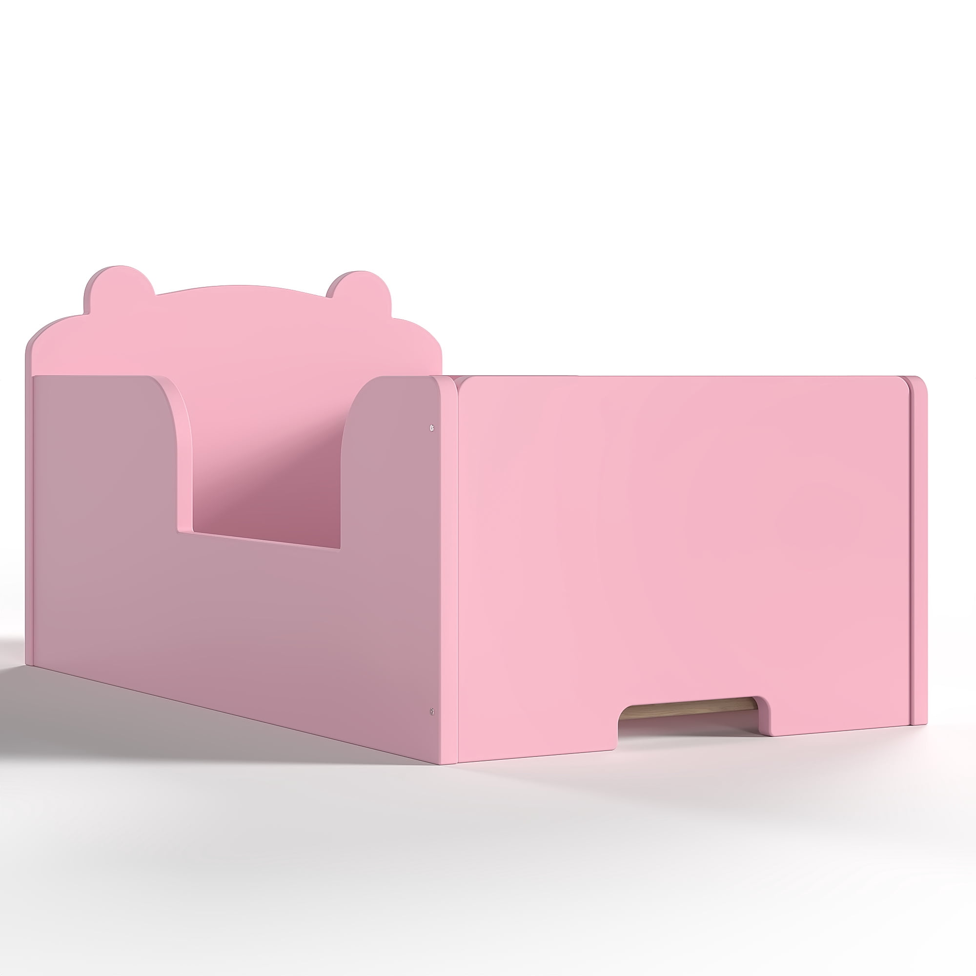 Jopath Toddler Floor Bed Frame, Cot Bed with Bear Shape Toddler Bed for Boys and Girls Pink