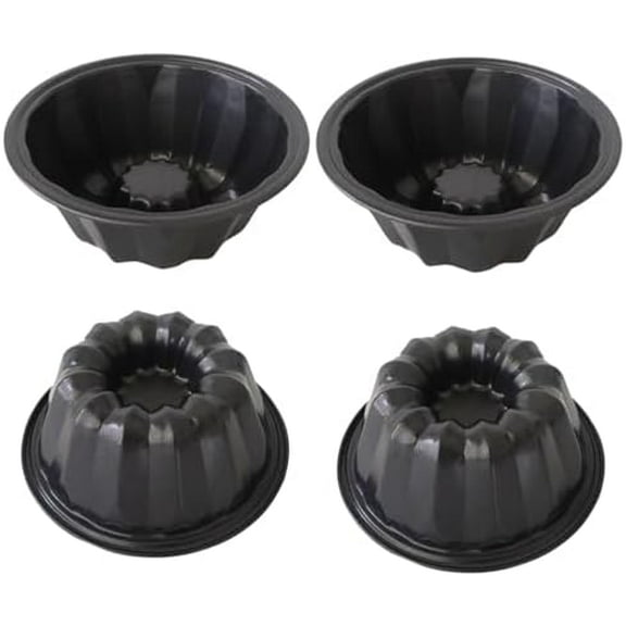 Small Bundt Cake Pan 4 Inch, Mini Bundt Cake Molds, Nonstick Carbon Steel Fluted Baking Pans for Cakes, Pizzas, Tarts, Pies, Muffin - 4Pcs, Black