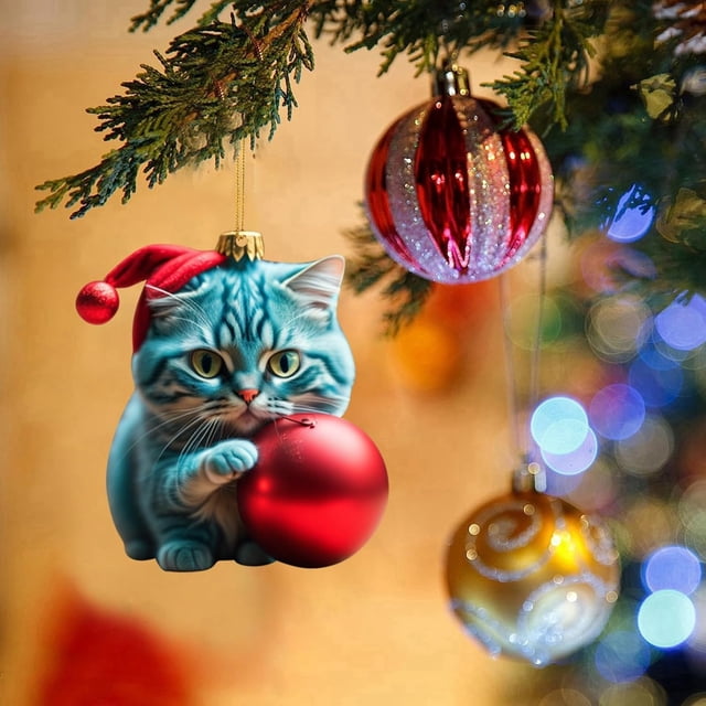 Adornos para árbol de Navidad, adornos colgantes para árbol de Navidad, dinosaurio, lindo gato navideño, colgante decorativo para árbol de Navidad, casa de campo, decoración para exteriores e interior