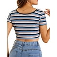thumbnail image 3 of Lovito Casual Striped Ribknit Round Neck Short Sleeve T-Shirts, 3 of 5