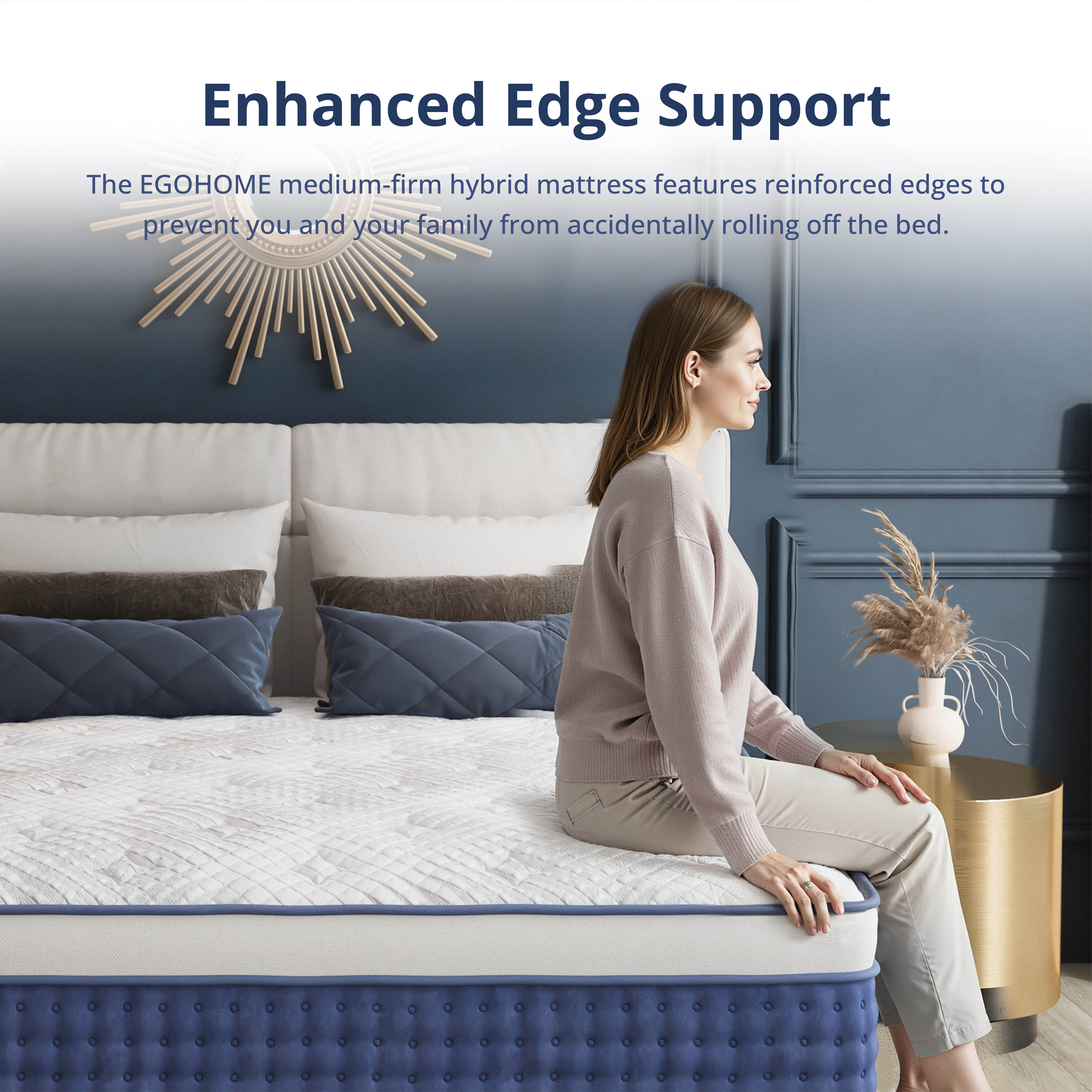 EGOHOME Twin XL 14 inch Hybrid Mattress, Pocketed Springs, Medium, Pressure Relief, Reinforced Edge, Mattress in a Box