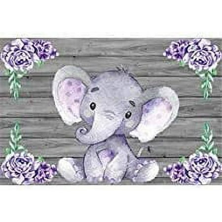 Image of Royal Purple Elephant Backdrop 7x5ft Cute Purple Elephant Flowers Pattern Rustic Wooden Texture Photography Background Baby Shower Party Newborn Infant Girl Kid Boy Child Birthday Decorat