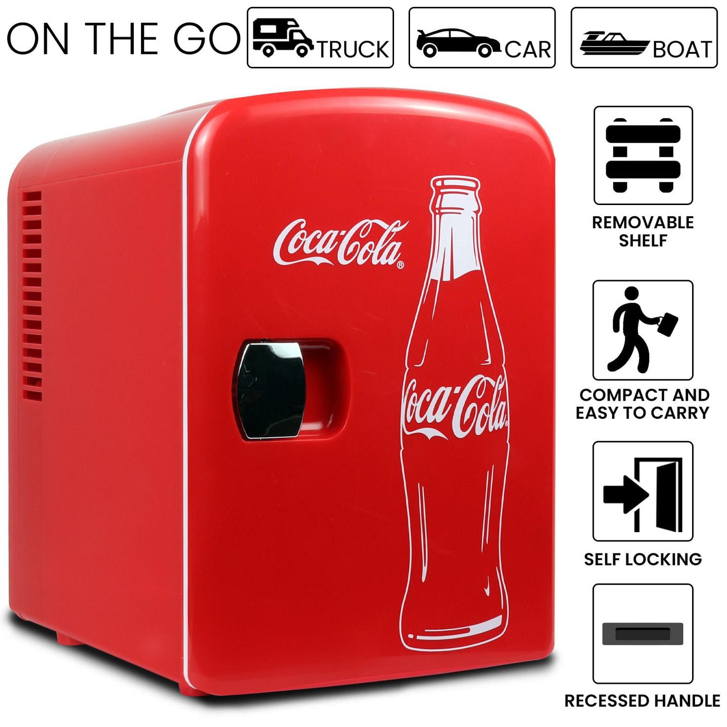 Coca-Cola Classic 4L Mini Fridge, 6 Can Portable Cooler for Travel, Home, Office- Red