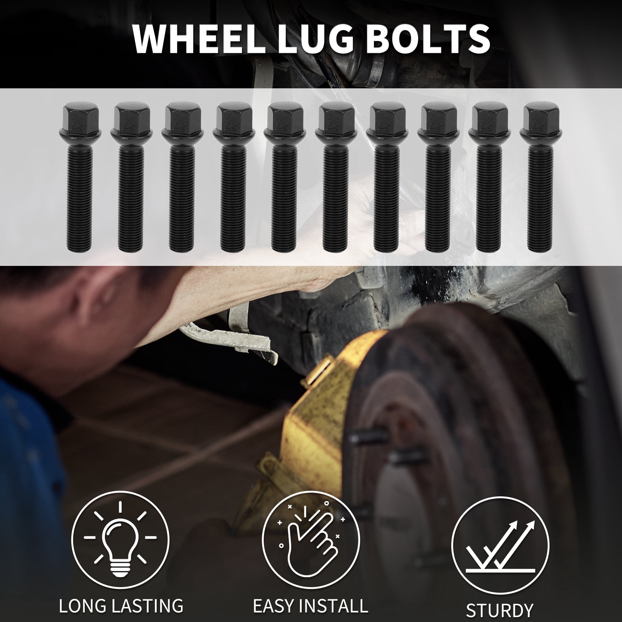 Unique Bargains Ball Seat Wheel Lug Bolt for Volkswagen and for Audi M14x1.5mm 10-Piece