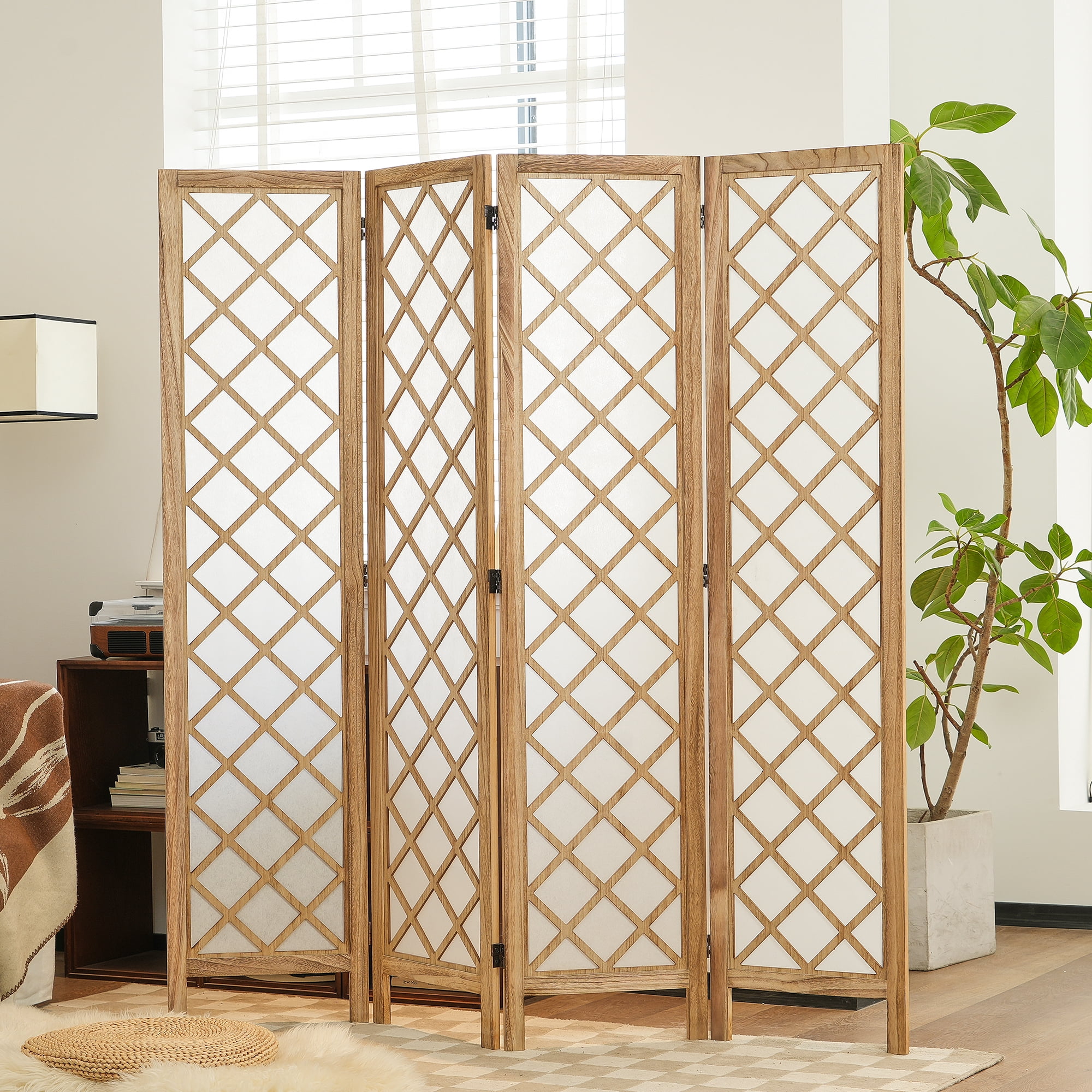 Jostyle 4/6 Panel Room Divider Privacy Screen - Foldable Partition Wood Frame
