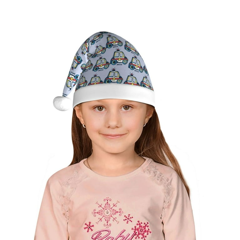 Yiaed Police Car Print Hat,Santa Claus Hat For Xmas Party
