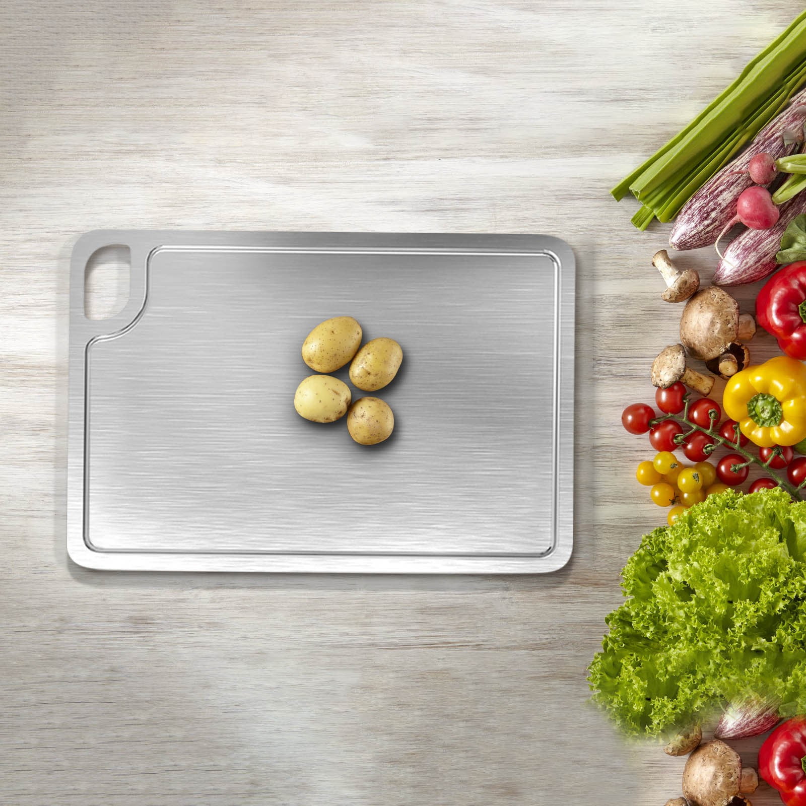 Planche Découper 39x28cm Planche à Découper Titane 39x28cm - Acier Inoxydable, Double Face, Lave-Vaisselle, Multifonction Planche Multifonction