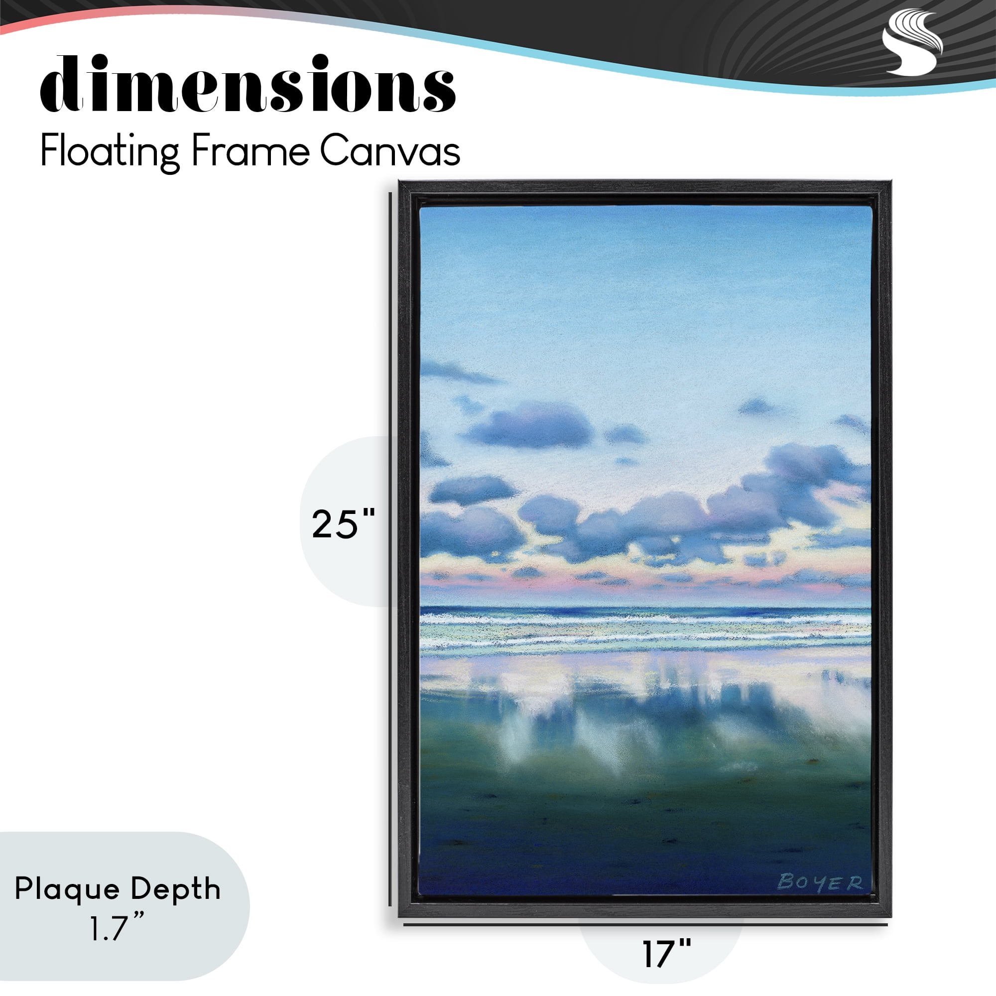 Stupell Industries Pretty Azure Cloud Reflection Black Framed Floater Canvas Wall Art, design by Susy Boyer