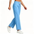thumbnail image 4 of CHGBMOK Linen Pants for Women Drawstring High Waisted Wide Leg Pants Casual Loose Fit Trousers, 4 of 5