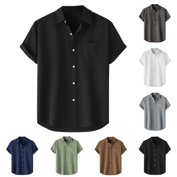 Dagugfen Shirts for Men Button down Short Sleeve Loose Solid Color Comfy Business Casual Work Tops Pocket