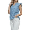 thumbnail image 4 of INSPIRE CHIC Denim Tank Top for Women's Cute Ruffled Sleeve Collared V Neck Casual Jean Blouse XS Light Blue, 4 of 6