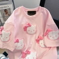 thumbnail image 5 of Kawaii Hello Kittys T-Shirt Summer Short Sleeve Sweet Loose Bow Embroidery Tops Hot Style Clothes, 5 of 14