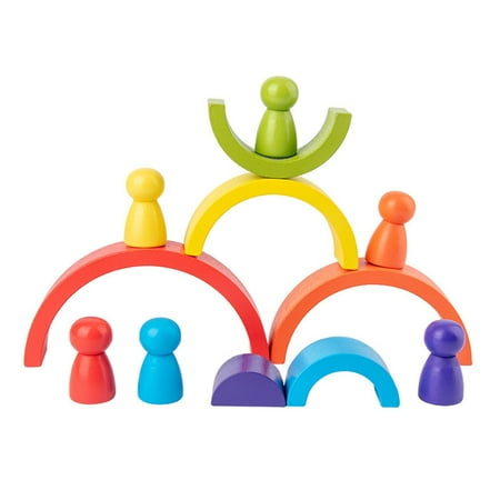 Sylvamorning Wooden Rainbow Stacker Nesting Puzzle Blocks Rainbow ...
