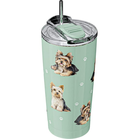 E&S Imports Yorkie SERENGETI 16 oz Ultimate Tumbler, Stainless Steel, Vacuum Insulated with Spill Proof Lid  3D Designs of your favorite Pet (115-46)