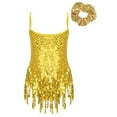thumbnail image 2 of TSSOE Kids Girls Sequins Ballroom Costumes Rumba Samba Salsa Jazz Dance Dresses Tassel Fringed Bodysuit Dancewear Gold 8, 2 of 7
