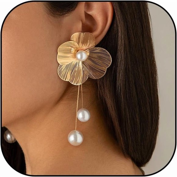 czcpp-Gold Flower Earrings Statement Earrings for Women Elegant Floral Jewelry for Women Gold Statement Earrings Unique Flower Design