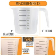 U.S. Kitchen Supply - 16 oz (500 ml) Plastic Graduated Measuring Cups with Pitcher Handles (Pack of 6) - 2 Cup Capacity, Ounce and ML Cup Markings - Measure & Mix Recipe Ingredients, Flour, Water, Oil