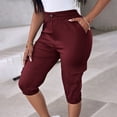 thumbnail image 5 of Cheytotty Womens Cargo Capris, High Waist Drawstring Knee Length, Flap Pockets Summer Wine XL, 5 of 8