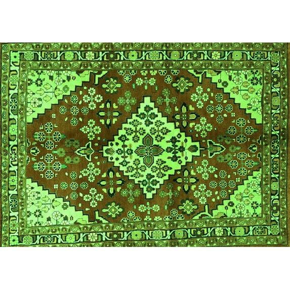 Ahgly Company Indoor Rectangle Medallion Green Traditional Area Rugs, 8' x 10'