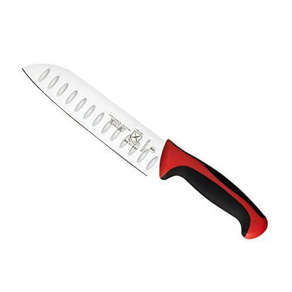 Mercer Culinary Millennia 7-Inch Granton Edge Santoku Knife, Red