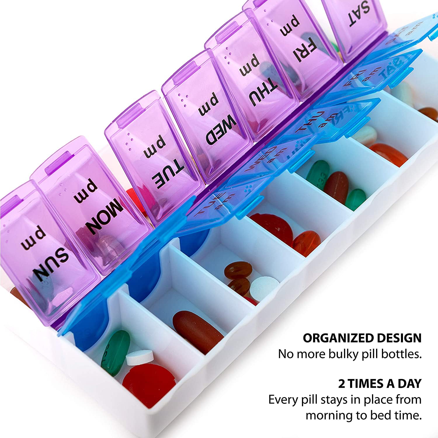 Telotravel AM/PM Bi-Folding Pill Organizer + Supplement Case for OTC Medicine, Prescription + Vitamins - 14 Labeled Monday-Sunday Pouches, Grey Travel