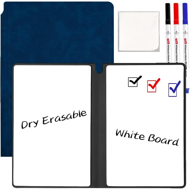 Cahier Tableau Blanc Réutilisable A5 - Tableau Effaçable à Sec Portable avec Couverture en Cuir PU, Inclut Stylo et Chiffon de Nettoyage pour Notes, Listes et Présentations (Noir, 8.3 Pouces x 5.8 Pouces)