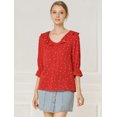 thumbnail image 2 of Blusa con Botones cuello de solapa con volantes estampado de Corazón Allegra K manga del Codo Rojo M, 2 of 6