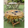 thumbnail image 4 of Outdoor Tablecloth with Umbrella Hole for Patio/Picnic/Party/Camping, Rustic Rooster Waterproof Table Cloth Round Cover Washable, Yellow Sunflowers Farmhouse Plants Retro Brown (Dia 60"), 4 of 9