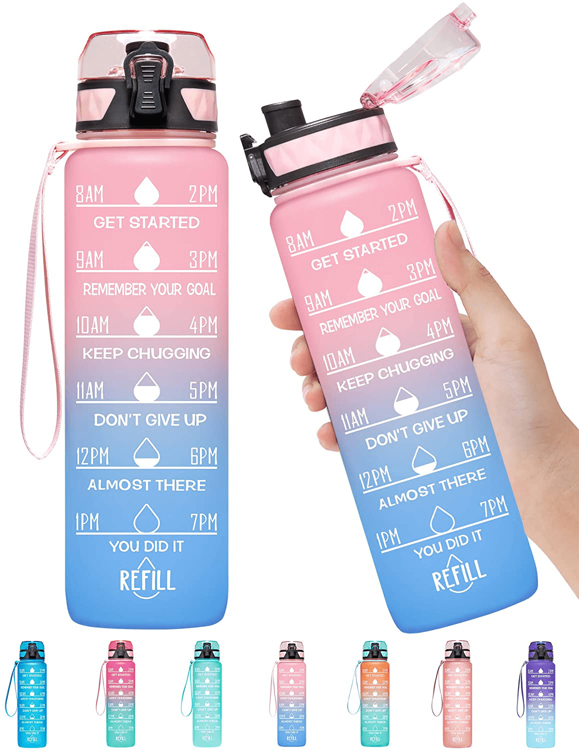 Elvira 32oz Motivational Fitness Sports Water Bottle with Time Marker