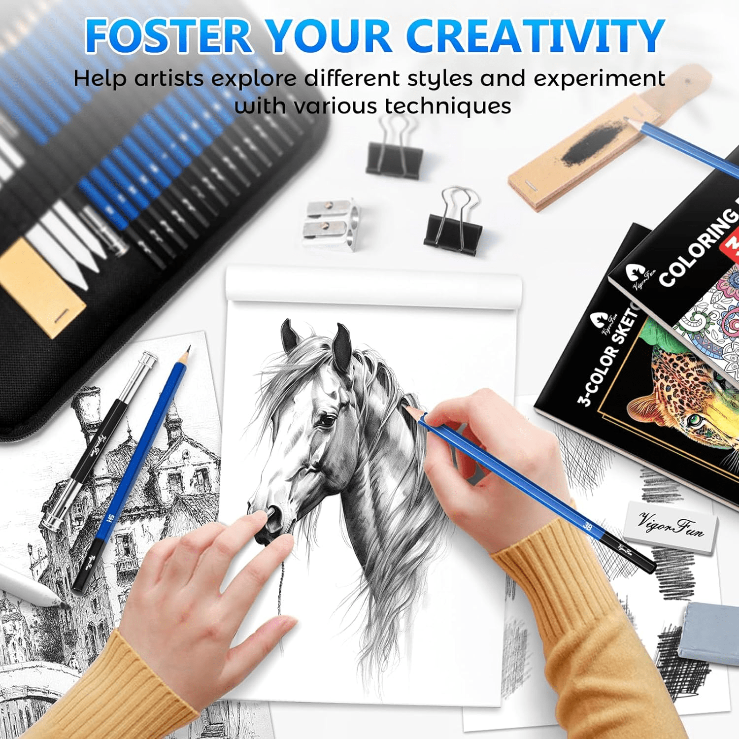 106 PCS Drawing Set Sketching Kit, Pro Art Supplies for Artists Adults Kids Beginners(Black)