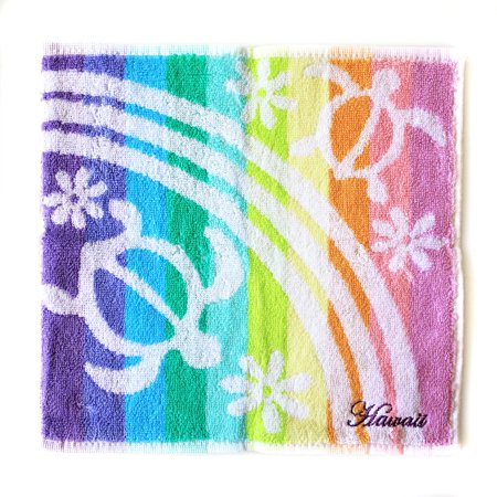 Hand Printed Cotton - Hawaiian Print Cotton Hand Towel in Double Turtles Print in Rainbow