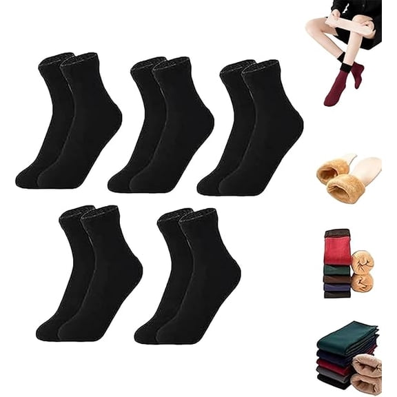 Super Plush Thermal Fleece Socks - 5 Pairs Ultra Warm & Windproof Winter Socks, Cozy Velvet-Lined Cold-Weather Sock(A,5PC)