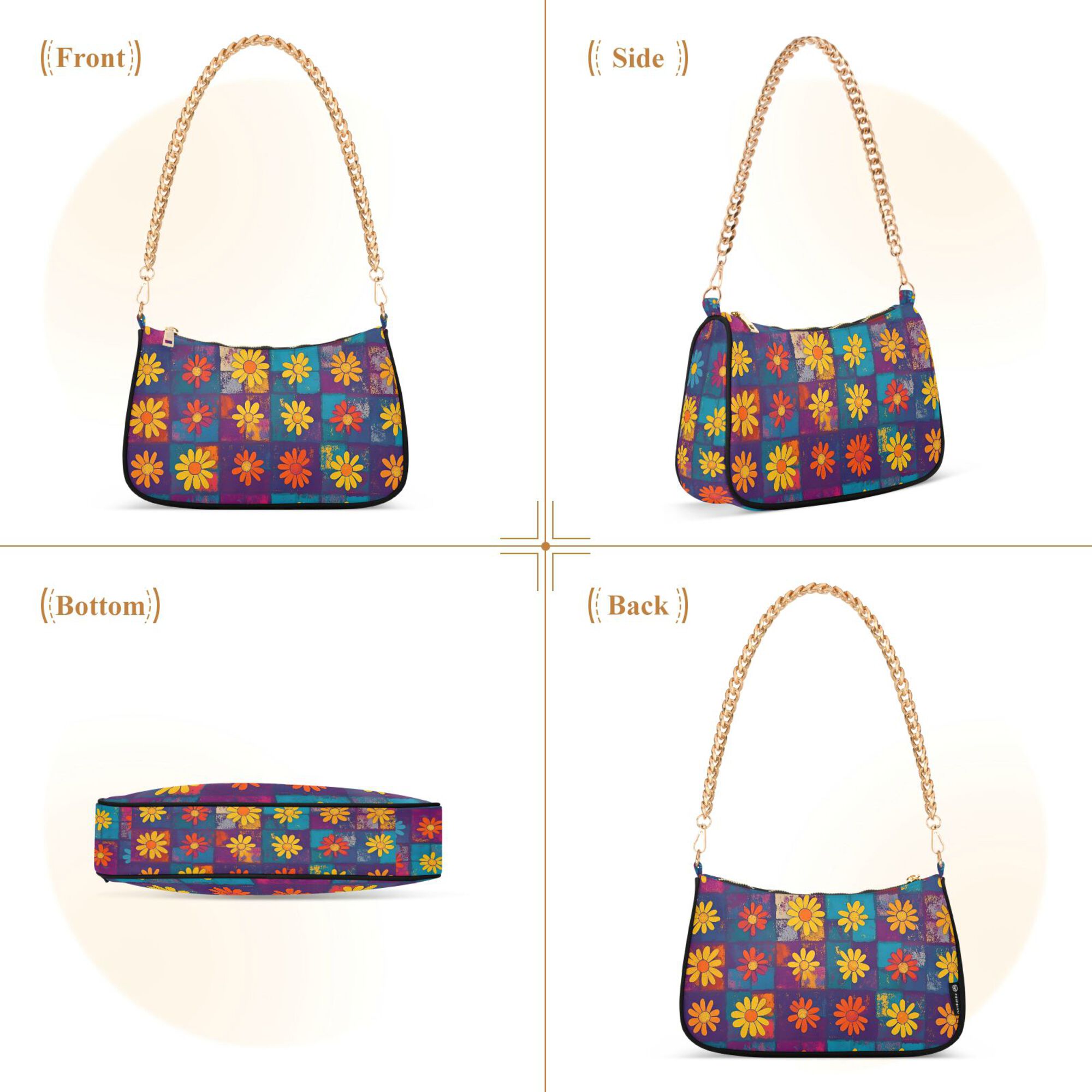 FORMRS Womens Shoulder Bag with Chain Strap Clutch Purse Cute Tote Handbag, Colorful Checkered Daisy