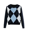thumbnail image 1 of Fashion Women's Argyle Pattern Long Sleeve England Style Sweaters Ladies Top, 1 of 8
