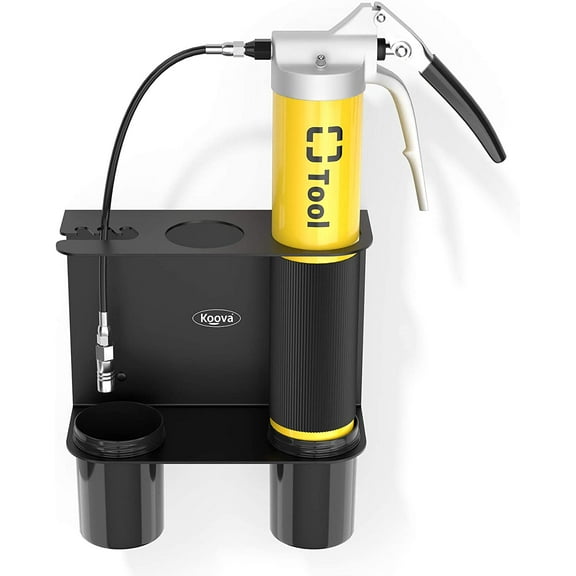 Koova Grease Gun Storage Holder 2.0 Steel Wall Mount with Drip Cups | USA Made