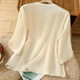 thumbnail image 4 of Vestidos Casuales Para Mujer, Blusas De Mujer De Moda Blusa bordada de imitación de lino con mangas 3/4, cuello redondo y hebilla, moderna, 4 of 9